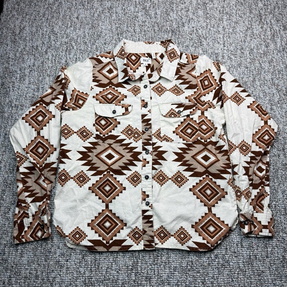 BKE Buckle Shirt Womens Medium Boyfriend Button Up Aztec Western Cowgirl